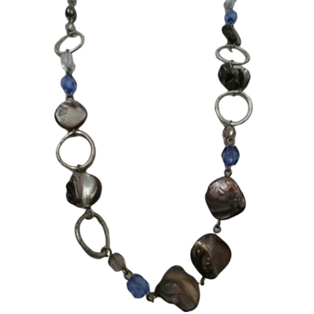 LIA SOPHIA Indigo Necklace Abalone & Freshwater Pearls, Silver Necklace 24"